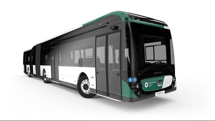 So sieht der 18 Meter lange Elektrobus aus, der ab 2025 in Potsdam fahren soll.