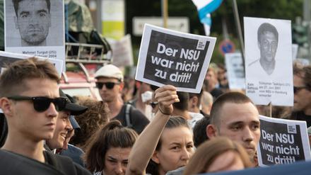 Eine Demonstration in Berlin nach dem Urteil im NSU-Prozess 2018. 