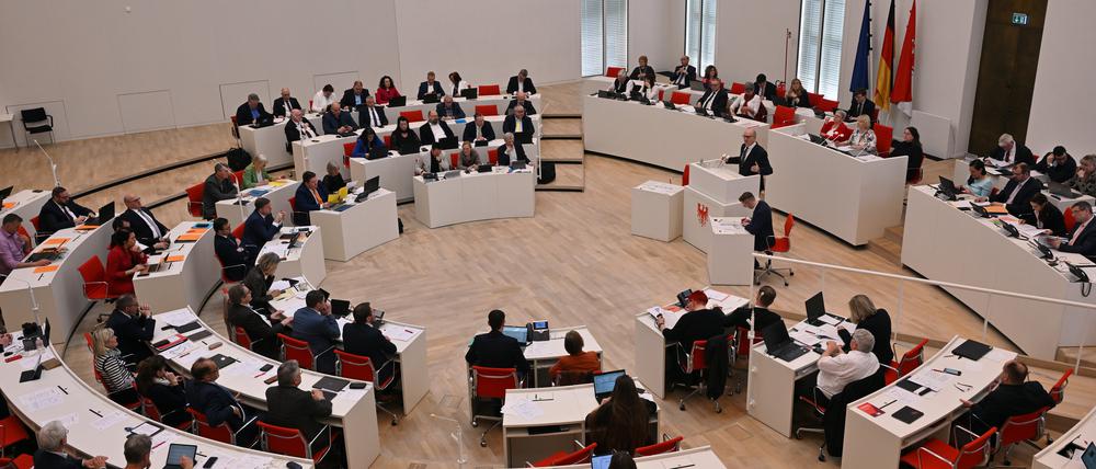 ARCHIV - 20.03.2024, Brandenburg, Potsdam: Dietmar Woidke (SPD), Ministerpräsident des Landes Brandenburg, spricht in der Debatte des Landtages.  