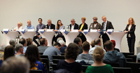 Beim PNN-Talk am 20. Mai 2019, von links nach rechts: Irene Kamenz (Freie Wähler), Stefan Wollenberg (Linke), David Kolesnyk (SPD), Götz Friederich (CDU), Carolin Hermann (Grüne), Wolfhard Kirsch (Bürgerbündnis), Andrea Ney (FDP), Daniel Zeller (Die Andere) und Helmar Wobeto (AfD).