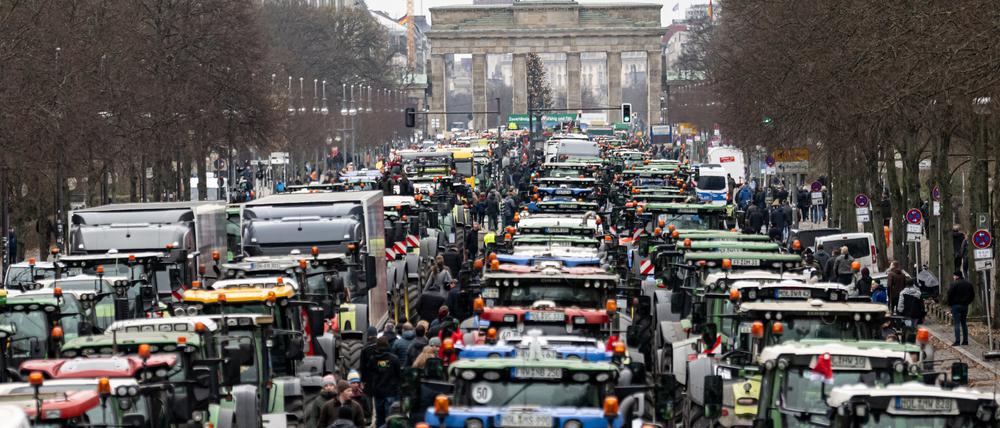 Landwirte nehmen mit Traktoren an einer Demonstration des Deutschen Bauernverbandes unter dem Motto «Zu viel ist zu viel! Jetzt ist Schluss!» vor dem Brandenburger Tor teil. (Archivbild)