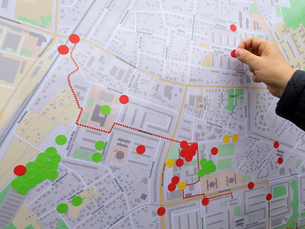 Auf einem Stadtplan konnten Anwohner markieren, wo im Quartier aus ihrer Sicht Verbesserungsbedarf besteht.