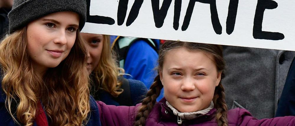 Luisa Neubauer und Greta Thunberg bei einer Demonstration.