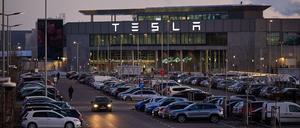 Blick am frühen Morgen auf die Tesla-Autofabrik. (Archiv)