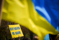 Bei einer Kundgebung vor dem Kanzleramt wurde kürzlich mehr Unterstützung für die Ukraine gefordert.