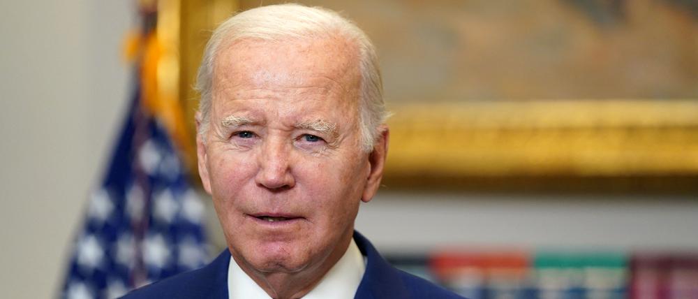 US-Präsident Joe Biden gibt am 1. Oktober 2023 im Weißen Haus in Washington eine Erklärung zum Überbrückungsgesetz ab, nachdem seine Regierung einen sogenannten Shutdown abwenden konnte.