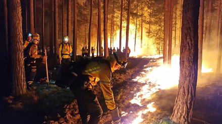 Als im vergangenen Sommer bei Beelitz zu einem Waldbrand kam, legten Einsatzkräfte der Hilfsorganisation @fire kontrolliert Gegenfeuer, um eine weitere Ausbreitung des Waldbrandes zu verhindern. 