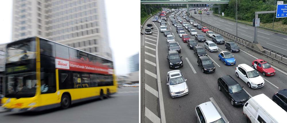 Verkehr ist vielfältig in Berlin: vom BVG-Bus über die Stadtautobahn A100 und den Radverkehr bis zu S- und Regionalbahn.