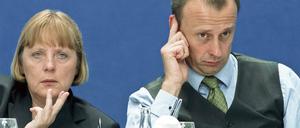 Das waren Zeiten: Merkel und Merz auf einem CDU-Parteitag 2001.