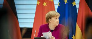 Bundeskanzlerin Angela Merkel vor den digitalen deutsch-chinesischen Regierungskonsultationen in Berlin.