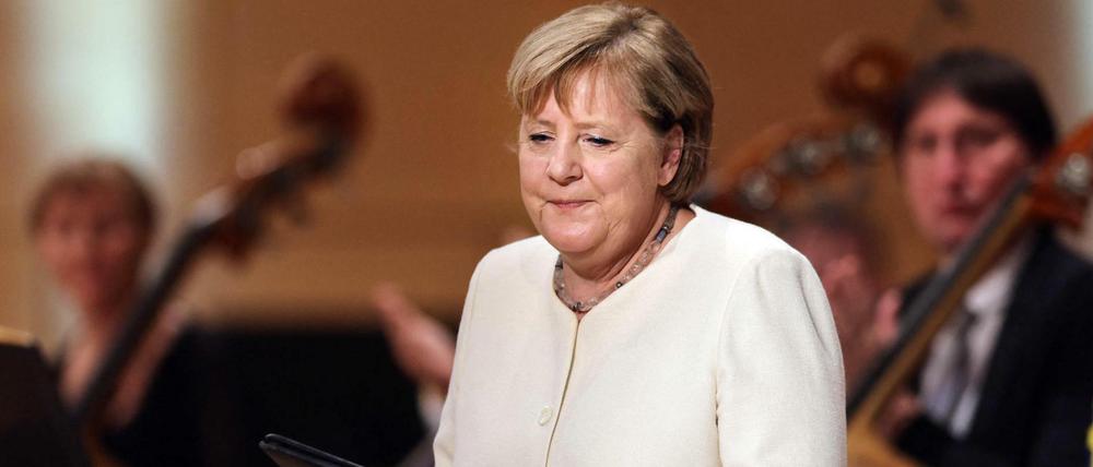 Vorzeitige Bilanz. Kanzlerin Angela Merkel am Ende ihrer Rede zum Jahrestag der Deutschen Einheit. 