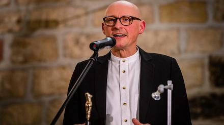 2013: Der Lyriker Jörg Bernig bedankt sich für die Verleihung des Radebeuler Kunstpreis.