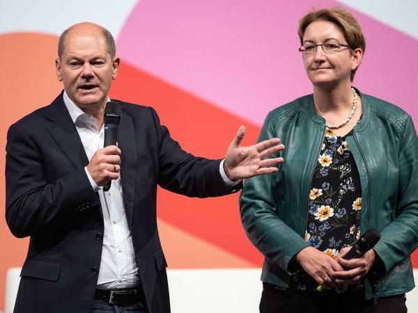 Olaf Scholz und Klara Geywitz bei der SPD-Regionalkonferenz zur Vorstellung der Kandidaten für den Parteivorsitz.