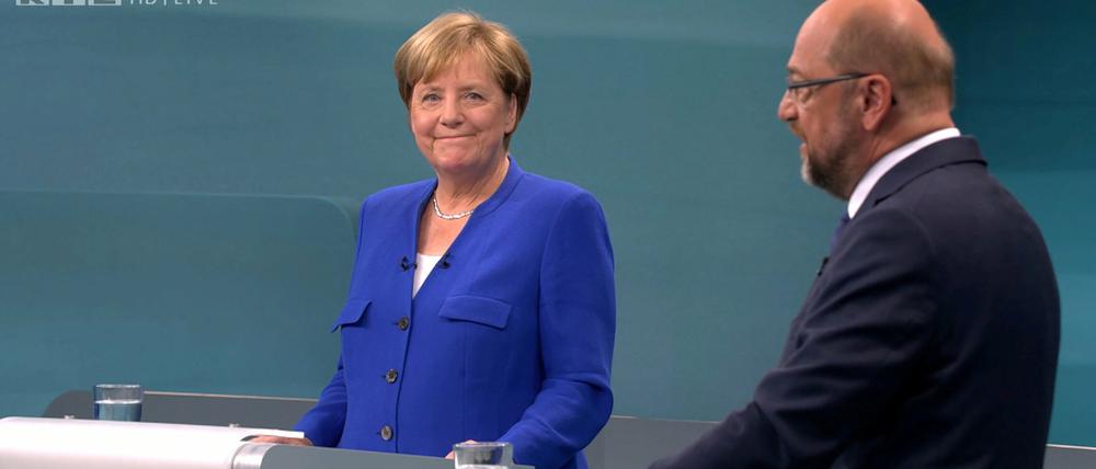 Zwei, die sich verstehen: Angela Merkel und Martin Schulz beim so genannten "TV-Duell".