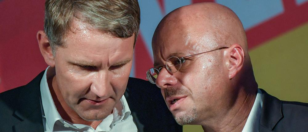 Björn Höcke (l), Vorsitzender der AfD in Thüringen und Andreas Kalbitz, Landesvorsitzender der AfD in Brandenburg gehören zum "Flügel". 