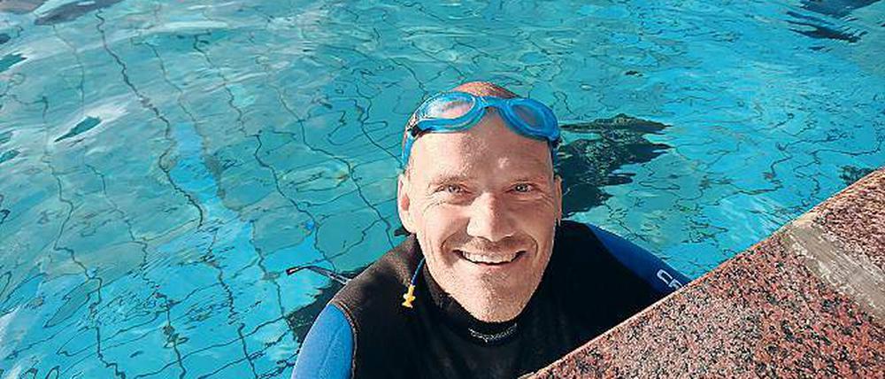 Startklar. Im Schwimmbad Herzberg hat Karsten Eule-Prütz geübt.