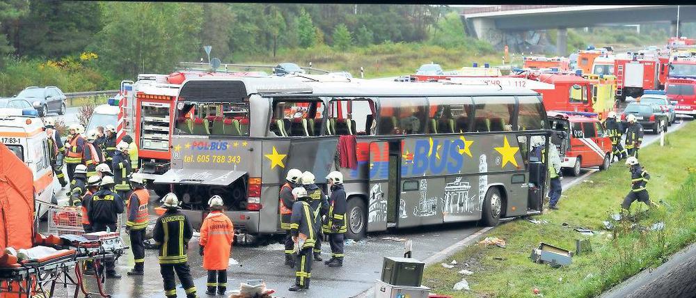 Ort des Schreckens. Der Fahrfehler einer Berlinerin hat den schweren Unfall verursacht, bei dem 14 Insassen eines polnischen Reisebusses im Jahr 2010 ums Leben kamen.