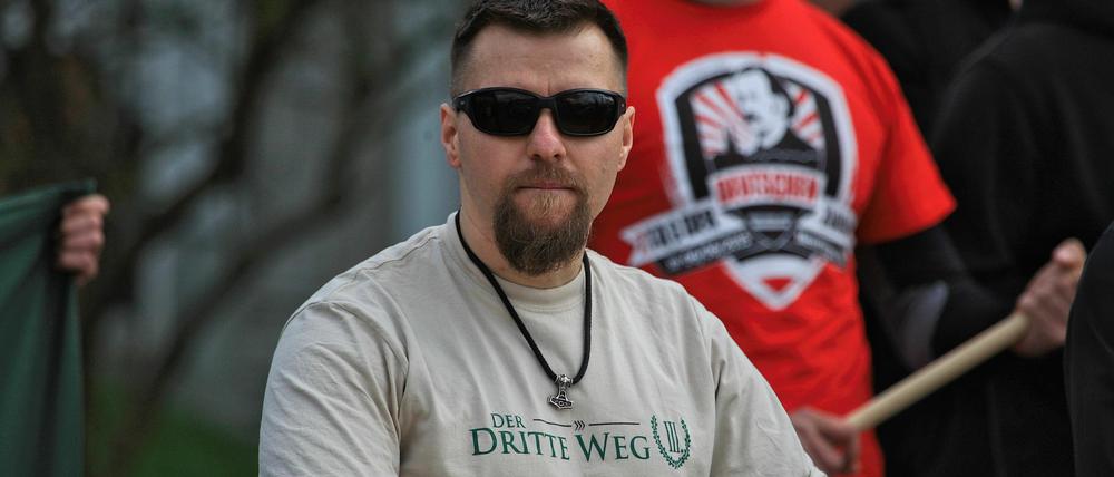 Maik Eminger bei einem Aufmarsch im Frühjahr 2015 in Werder (Havel).
