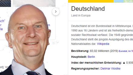 Panne bei Wikipedia Anfang Juli 2020: Brandenburgs Ministerpräsident Dietmar Woidke wurde dort (fälschlicherweise) als Regierungssprecher von Bundeskanzlerin Angela Merkel geführt.