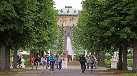Bei herrlichem Sonnenschein können die Menschen durch Potsdams Welterbepark Sanssouci flanieren. (Symbolbild)