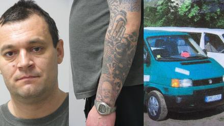 Die Polizei sucht den Tatverdächtigen Friedrich-Wilhelm Koch. Er trägt markante Tattoos und ist mit einem grünen VW-Bus auf der Flucht.