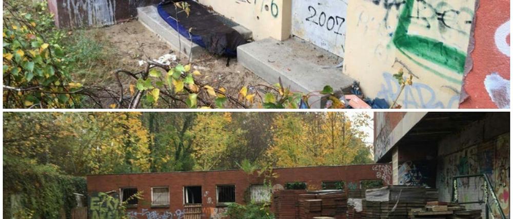 Im ehemaligen Terrassenrestaurant Minsk am Brauhausberg haben sich offensichtlich Obdachlose einquartiert. Eine Palette erleichtert den Zugang in das gesperrte Gebäude.