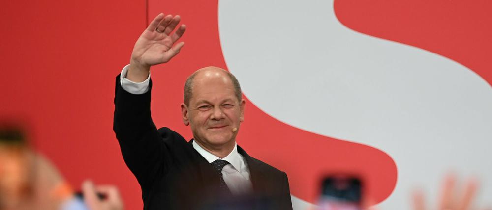 Olaf Scholz während der Wahlparty im Berliner Willy-Brandt-Haus.