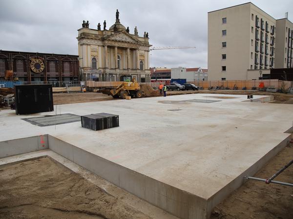 Das Fundament für den Wiederaufbau des Turms der Garnisonkirche in Potsdam.