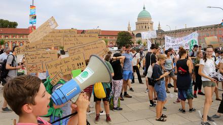 Demonstranten bei "Fridays for Future" im Potsdamer Neuen Lustgarten.