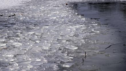 Der Heilige See in Potsdam ist bei den eisigen Temperaturen der letzten Tage so gut wie zugefroren. Aber nicht tragfähig - und mit einigen eisfreien Stellen.