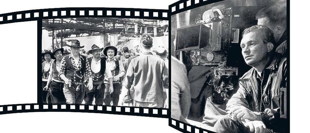 Zensiert. Hannes Balla (Manfred Krug) in Spur der Steine. Der Film wurde kurz nach der Premiere verboten und erst 1989 wieder aus dem Keller geholt. Das Bild rechts: Regisseur Frank Beyer bei den Dreharbeiten. Der Film ist im Progress-Filmverleih, die DVD bei Icestorm erschienen.