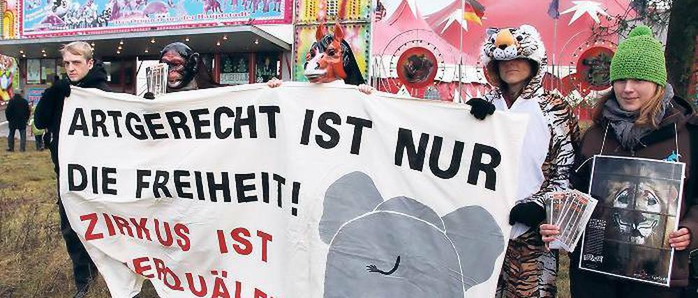 Tierfreunde. Die Aktivisten von „Veganer in Potsdam“ wollen Elefant, Löwe &amp; Co. nicht im Zirkus, sondern in Freiheit sehen.