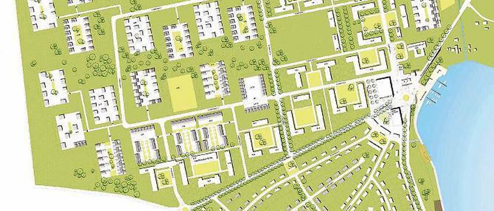 Schöne Aussichten. 3800 Menschen sollen in einigen Jahren auf dem Gelände der ehemaligen Kaserne Krampnitz wohnen, wenn es nach den Plänen der Stadtverwaltung geht. 90 hochwertige Einfamilienhäuser sind am Südhang des Aasberges geplant.