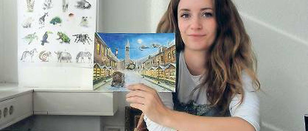 Nadine Conrad entwirft ihre Postkarten nach Vorbild alter Kinderbücher.