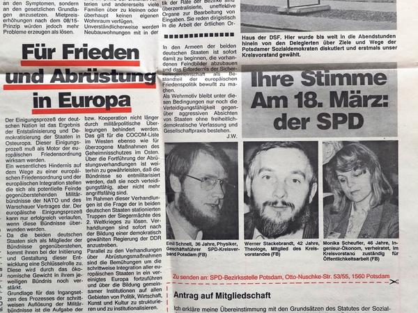 SPD-Wahlkampfzeitung im Jahr 1990.