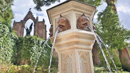 Munteres Plätschern. Der Jubiläumsbrunnen auf der Voltaire-Terrasse von Schloss Babelsberg ist fertig rekonstruiert – mit sechs kleinen Delfinköpfen aus Bronze, die Wasser speien.