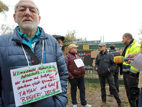 Protest eines Gärtners aus Potsdam.