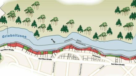 Die Eigentumsverhältnisse an der "Uferzone Griebnitzsee" laut des vormaligen Bebauungsplanes.