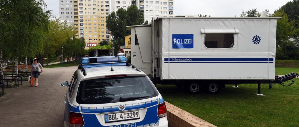 Fall Elias: Die mobile Polizeiwache steht am Schlaatz in Potsdam.