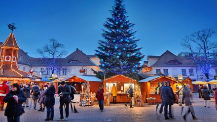 In Potsdam ist der Weihnachtsmarkt traditionell blau gehalten.