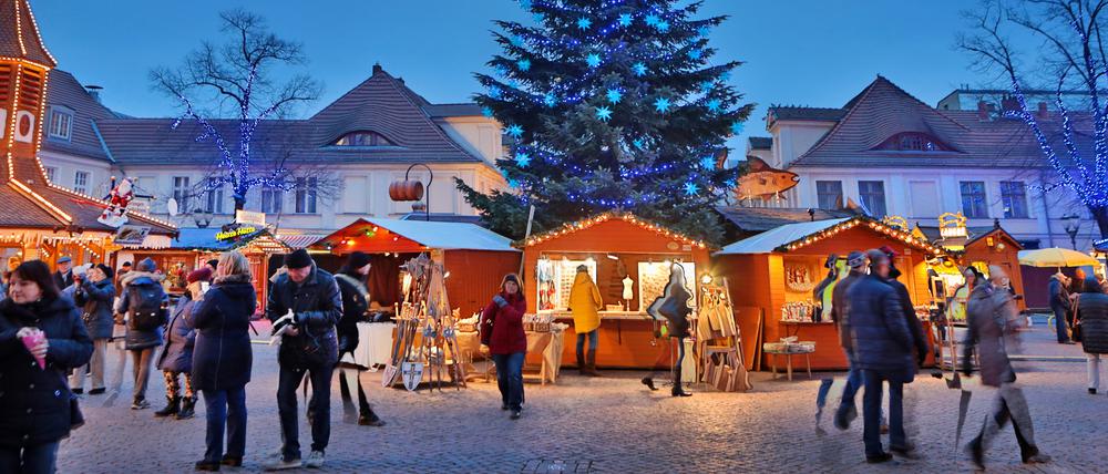 In Potsdam ist der Weihnachtsmarkt traditionell blau gehalten.