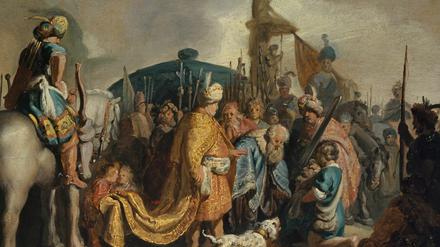 Hier übergibt David Goliaths Haupt dem König Saul. Dieses Gemälde von Rembrandt stammt aus dem Jahr 1627.