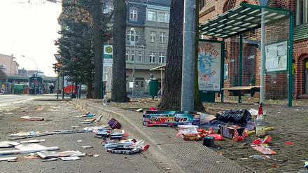 Müll am Neujahrstag 2020 am Rathaus Babelsberg