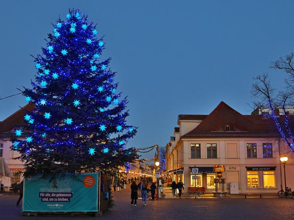 Was vom Markt übrig bleibt: Der Weihnachtsbaum in der  Brandenburger Straße