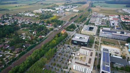 Der Wissenschaftspark Potsdam-Golm aus der Luft. Dort entsteht ein Gewerbegebiet für Hightech-Firmen.