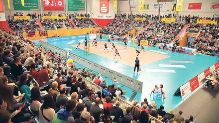 Früher Sonntagnachmittag: Die MBS-Arena bietet eine Bühne für hochklassigen Volleyball.