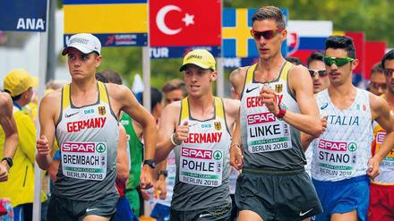 Potsdam-Express. Wie bei der EM 2018 in Berlin ist das Trio Nils Brembach, Hagen Pohle und Christopher Linke auch in Doha bei der WM am Start.
