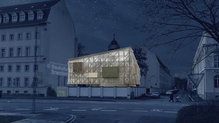 Nachts leuchtet der vom Bauhaus Erde geplante Pavillon in der Dortustraße.