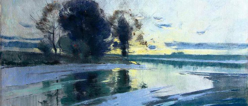 „Landschaft bedeutete für Hagemeister Empfindung.“ Winterliche Landschaft. Um 1906. Pastell auf Leinwand, 74 x 107 cm.