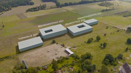 Eine erste Visualisierung zeigt, wie die Gebäude des neuen Bildungscampus angeordnet sein könnten.